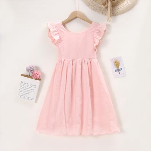 IZYJOY Girls Cotton Dress Tie Back Ruffle Sleeveless Sundress Summer Casual Beach A-Line Swing Solid Midi Dresses2
