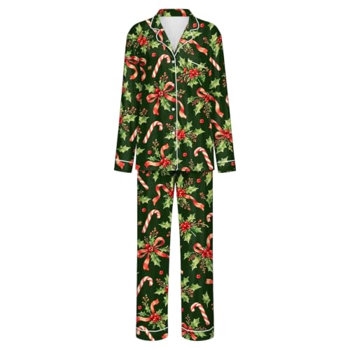 Womens Christmas Pajama Set Long Sleeve Button Down Sleepwear Printed - image 6