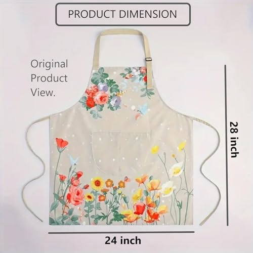 Image of DARSHANAM WORLD Apron for Women with Pockets | Adjustable Waterproof Floral Chef Aprons for Kitchen | Fully washable with large front pocket |Apron for Restaurant | Home | Kitchen | Hotel