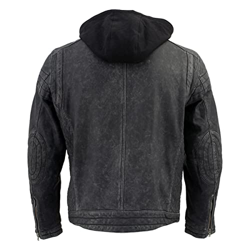 Image of Milwaukee Leather Vintage SFM1802 Men's Black Nubuck Leather Motorcycle Style Fashion Leather Jacket with Hoodie