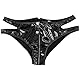 Unterhosen Damen Sexy Lederlook Schwarz Hipster mit Reißverschluss Slip Unterwäsche Hohe Taille Komfort Höschen Hotpants Wetlook XXS