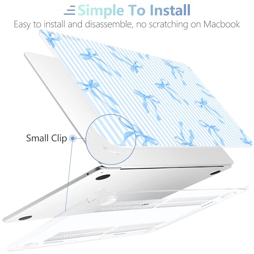 Image of MEEgoodo Case for M5 /M4 /M3 /M2 MacBook Air 13 inch 2026 2025 2024 2022, Fit Model A3449 /A3240 /A3113 /A2681, Case Compatible with MacBook Air 13.6-inch, Blue Stripes&Bows