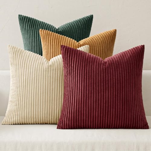 Image of MIULEE Corduroy Decorative Throw Pillow Covers Christmas Red Green 18x18