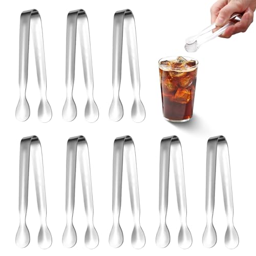 8 Pcs Mini Sweet Tongs, 11cm Stainless Steel Small Tongs for Serving Food Ice Cubes Sweet Sugar Dessert Buffet Tea Appetizer Coffee Bar Picnic (Silver)