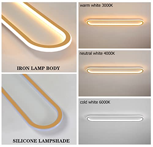 Plafond LED dimmable doré avec télécommande et design long moderne pour salon