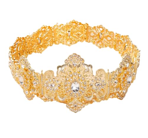 Women's Gold Color Morocco Style Bridal Crystal Belts Hollow Flower Wedding Derss Caftan Waist Chain Body Jewels