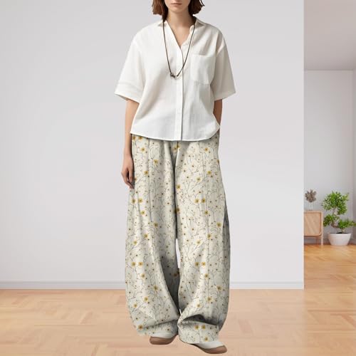 Womens Summer Floral Casual Pants Loose Wide Leg Baggy Palazzo Pants Comfy Lantern Harem Trouser Flowy Clothing3