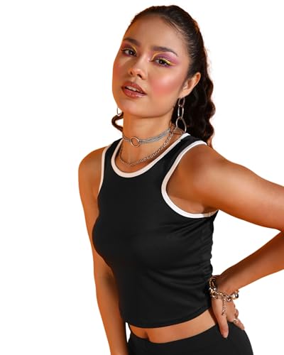 Image of POPWINGS Casual Solid Round-Neck Sleeveless Tank Top for Women || Trendy Western Summer Wear Women Tank Top || Trendy Crpp Tops for Women