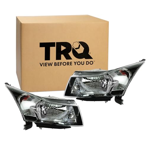 TRQ 2 Piece Headlight Assembly Set Chrome Bezel Driver & Passenger Side Compatible with Chevrolet Cruze 2012-2015 Cruze Limited 2016 GM2502361 GM2503361 95291963 95291964