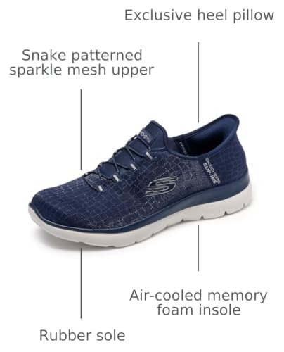 Image of Skechers Women's Summits Classy Night | Slip-ins, Snake patterned, sparkle mesh, Fix stretch laces, Air-Cooled Memory Foam Insole, Heel Pillow holds your foot secure