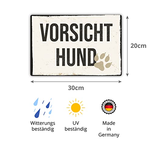 Vorsicht Hund Vintage Schild 20x30cm aus stabiler Hartschaumplatte in 3mm Stärke - mit UV-Schutz und witterungsbeständig