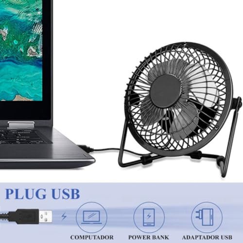 Mini Ventilador Mesa em Metal Compacto Portátil e Silencioso para Viagens Notebook e Escritório Alim