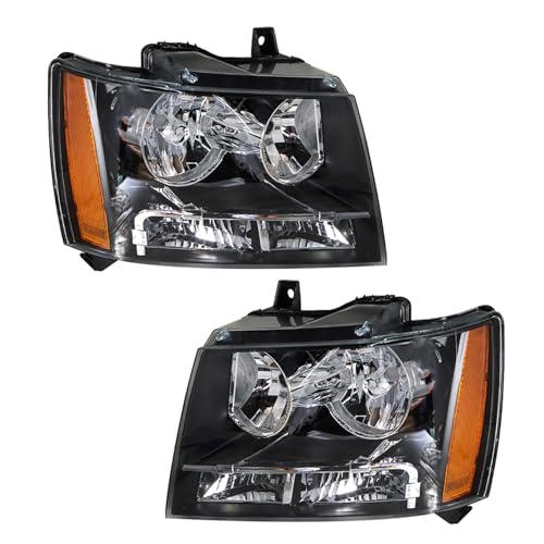 labwork Headlight Assembly Replacement for Suburban Tahoe Avalanche 2007-2014 Projector Headlamp for Driver and Passenger Side Black Housing