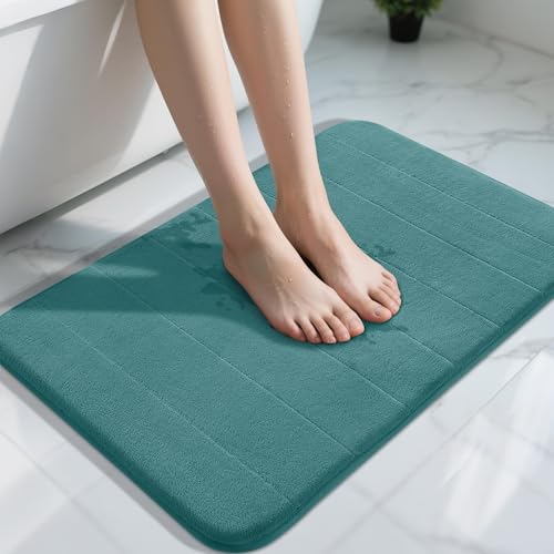 Yimobra Memory Foam Bath Mat 51 x 81 cm, Non Slip Bathroom Shower Mats, Soft and Comfortable, Super Water Absorption, Machine Wash, Easier to Dry for Bath Floor Rug, Eggshell Blue