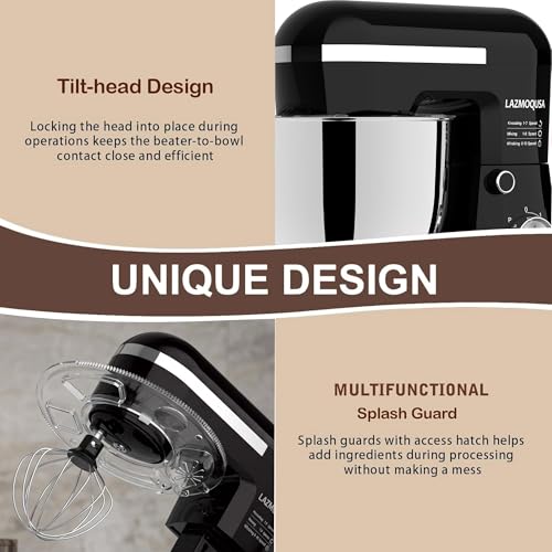 Image of 6in1 Stand Mixer with 6.5 Quart Bowl, 660W 10+p Speeds Kitchen Food Mixer Tilt-Head Bread Dough and Cake Mixers for Home Daily Use (Black)