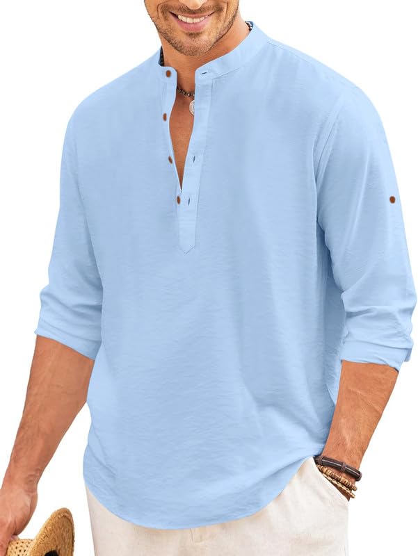 Men’s Cotton Blend Solid Long Sleeve Short Kurta | Mandarin Collar Casual Ethnic Wear for Daily, Festive & Office Look | Lightweight Breathable Summer Kurta for Men-image-37