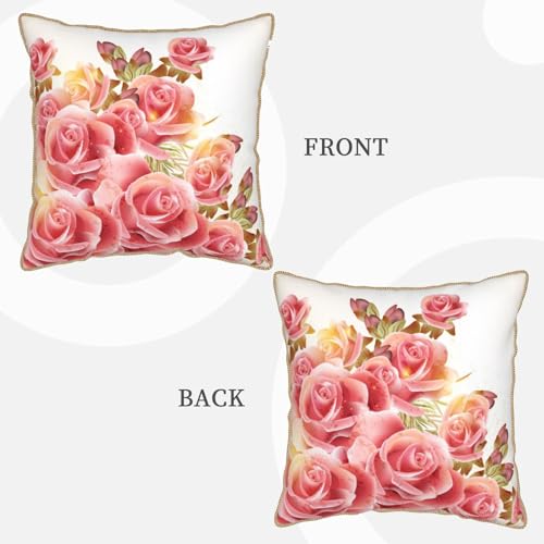 Housse de coussin en velours confortable rose impression textile