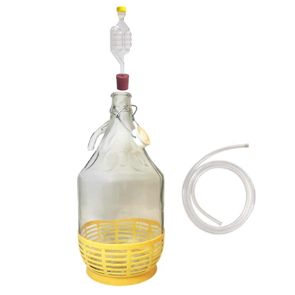 DIAH DO IT AT HOME 5L Glass Demijohn Starter Kit - Complete Set with Airlock, Rubber Bung & Liquid Transfer Syphon - Professional 5 Litre Fermentation Vessel for DIY Wine, Cider & Mead