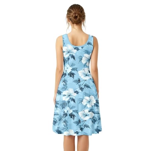 Image of Women Stylish Tank Dresses Sleeveless Round Neck Midi Casual Dress with Pocket for Summer