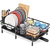 Expandable Dish Drainer Rack,Adjustable Dish Rack,Foldable Dish Drying Rack with Removable Cutlery Holder Swivel Drainage Spout,Anti-Rust Plate Rack for Kitchen 1 Piece