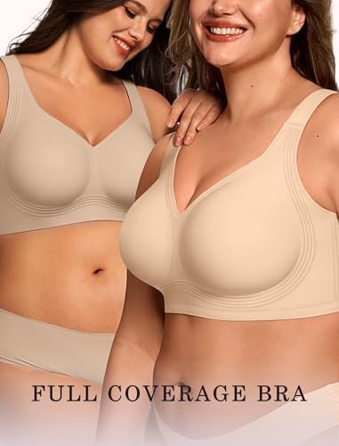 OEAK Womens Wireless Jelly Bras Plus Size Support Push Up Comfy Bra CRM XL - 4