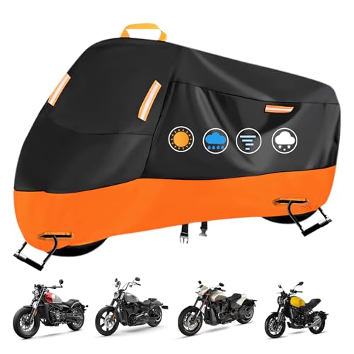 Image of Motorcycle Cover Waterproof Outdoor,420D Heavy Duty, Rain & UV Resistant,Motorcycle Covers with Storage Bag & Buckles, All Seasons Protection Powersports Vehicle Cover Fits up to 104.3 inch (3XL)