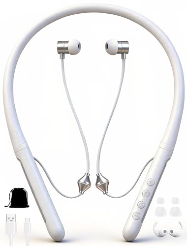 Bluetooth Air Tube Headphones White 25H Battery Life EMF Free Anti Radiation Wireless Earbuds with Noise Cancelling Mic & Volume Control Zero EMF for Pregnancy Kids for iPhone Android Laptop