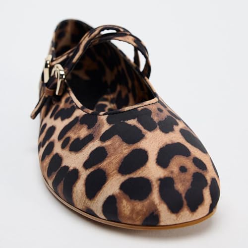Women's Retro Leopard Ballet Flats Buckle Strap Mary Jane Flats Ballerina Shoes Round Toe Ballet Flat Shoes3