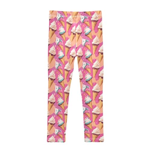 senya Girls Printed Leggings Yoga Pants Ice Cream Pink Background Pattern for Kids in 4t to 10 Years, 4T2