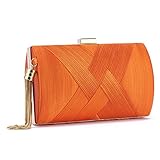 WEIMZC Women's Fringed Evening Bag, Orange, Faux Leather