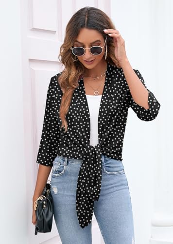 Heymoments Cardigan for Women Polkadots Black Small Draped Open-Front 3/4 Sleeve Lightweight Casual Soft Drape Summer Fall Kimonos Cardigans — view 3