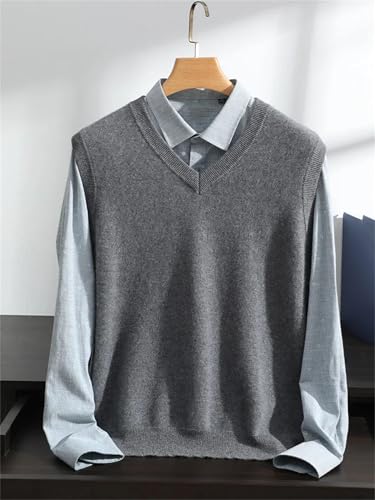 Mnjyihy Men's Cashmere Sweater Vest Solid V-Neck Sleeveless Warm Knitted Pullover Vest4