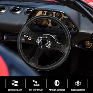 Acclcors Volante da corsa/deriva universale da 13,6" a 6 bulloni in vinile con pulsante in corno per corsa, rally, sport motoristici, simulazione auto (nero)