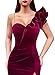 VFSHOW Womens Ruffle One Shoulder Strap Velvet Formal Prom Wedding Maxi Dress 2023 Sweetheart Ruched High Slit Elegant Spring Winter Cocktail Evening Long Gown (Fuchsia, Small) 10798 DRED S