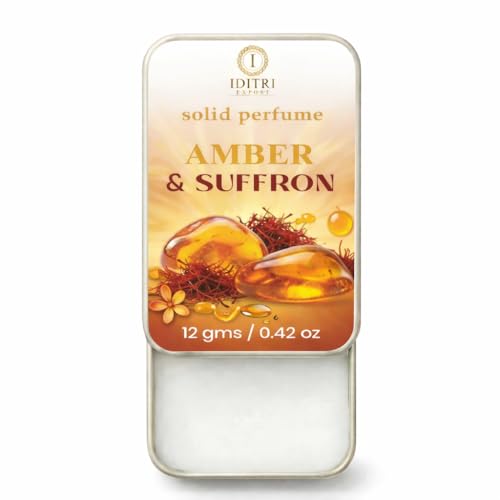 Image of Solid Perfume Amber & Saffron Gold | Green Kesar Chandan | Alcohol Free Wax Perfume Balm, Long Lasting Pocket Fragrance Tin 12g, Smooth Glide, Travel Friendly | Office Wear | Gift Ready