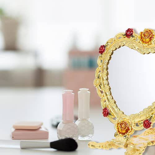 Lurrose 1 Set Antique Mirror Comb Set Vintage Metal Handheld Makeup Mirror With A Comb Russian Style Decorative Embossed Rose Gift For Women Girls #TOP4