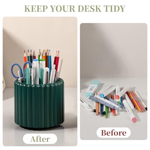Image of Anyoifax 360 Rotating Pen Holder 7 Slots Desk Organizer Removable Pencil Cup Plastic Art Supplies and Accessories Desktop Storage Box Caddy for Office, School, Home (Teal Green)