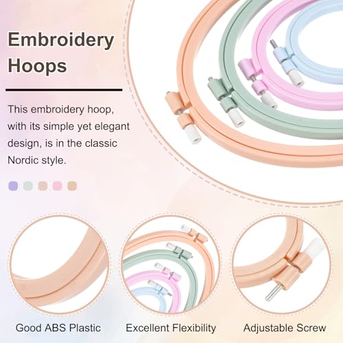Image of PATIKIL 5 Pieces 3.1 inch x 3.9 inch Oval Embroidery Hoops, Adjustable Cross Stitch Hoops Ring ABS Plastic Embroidery Frame Punch Needle Hoop for Sewing, Needlework, DIY Craft, Beige Yellow