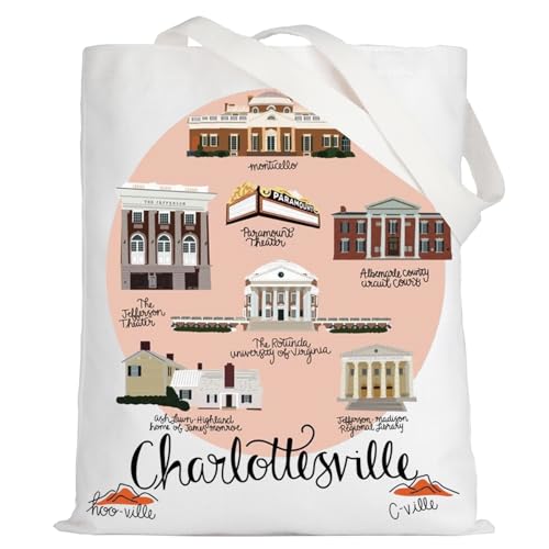 LEVLO Charlottesville Virginia Canvas Tote Bag Charlottesville Travel Shoulder Bag Charlottesville Souvenirs Gifts