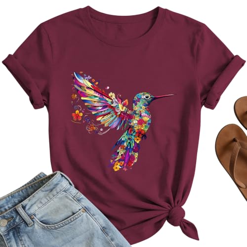 Hummingbird Shirts for Women - Cute Flower Bird Graphic Shirt Animals Lover Tops