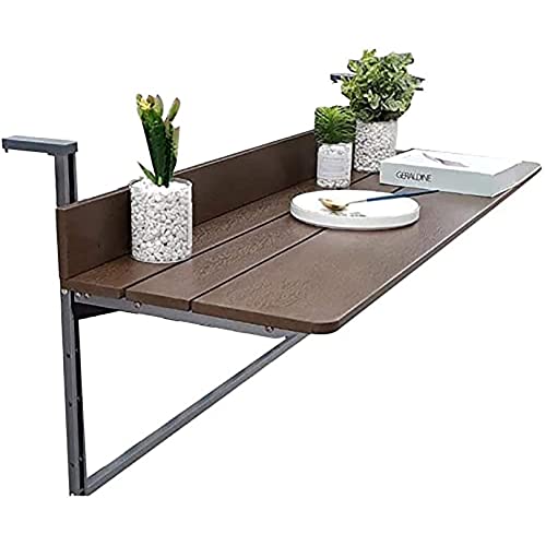 Mesa de bar plegable ajustable para balcón, mesa auxiliar al aire libre para barandillas de patio, mesa colgante de 1,5 cm, madera de imitación, ideal para cubiertas y balcones, diseño que ahorra