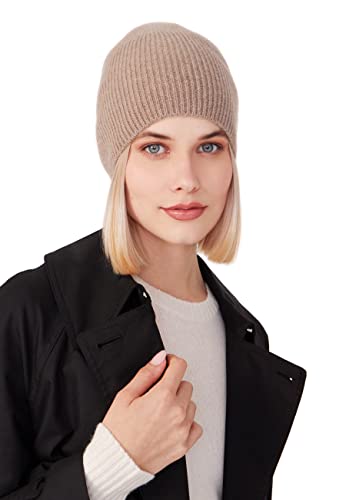 Style Republic Women’s Ribbed Beanie, 100% Cashmere, Soft & Stretchy, Warm Hat For Winter (Nougat) #TOP7