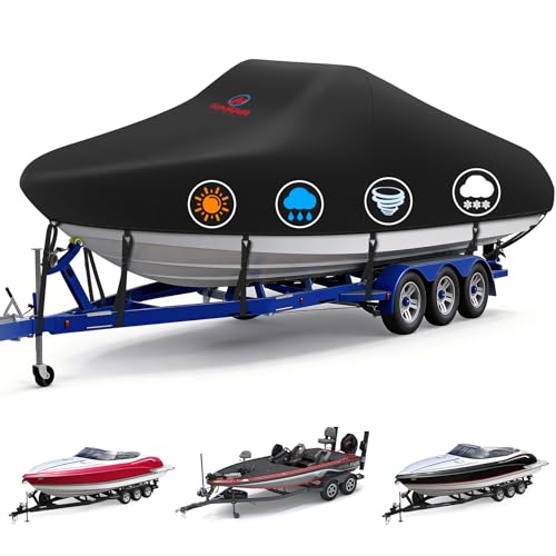 Comnova Boat Cover 23-24 FT - Marine Grade Trailerable Boat Cover Heavy Duty & Waterproof - Fit 23 to 24ft V-Hull Tri-Hull Fishing Boats Runabout Bowrider Fish & Ski and Pro-Style Bass Boats