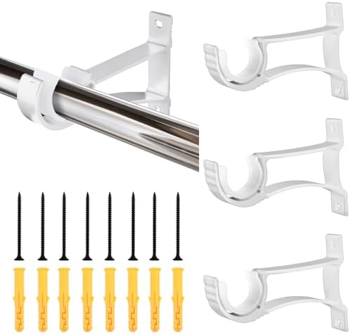 thumbnail: AZWOORD Gordijnstangbeugels 4 Stuks - Voor Stangen ø20-28mm, Zwaar Belastbaar Tot 30kg, Aluminium, Wit