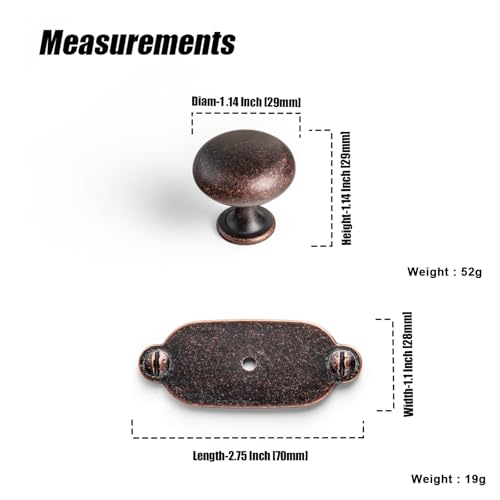 Image of Goo-Ki Antique Oil Rubbed Bronze Zinc Alloy Cabinet Knob with Backplate - Single Hole Center Cabinet Pull Hardware for Bedroom, Kitchen, 2 Pack(8611-G013)