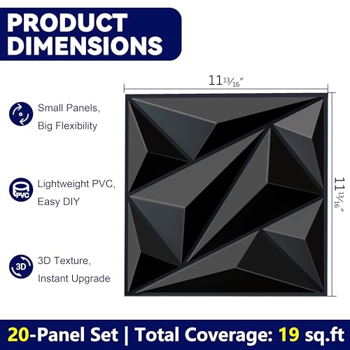 janasse 3D Wall Panels Black PVC Wall Panels for Interior Decor 12"x12" by janasse - Used condition - Image 3