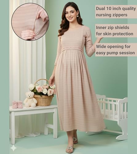 Image of DUMMY SHAPE Feeding Kurtis for Women Cotton Blend | Printed Pregnancy Flare Kurta with Dual Nursing Zippers to Pre & Post Partum | Maternity Dresses | Gifts for Pregnant Woman
