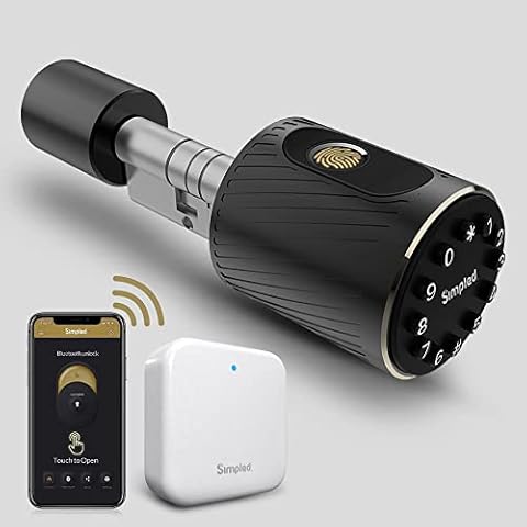 Simpled Smart Fingerprint Cylinders - Easy 5 Minutes Replacement to Your Euro Profile Cylinder - 8 Unlocking Methods - (4 to 8.5cm (+WiFi Bridge), Black) Cover