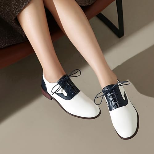 Vintage Mixed Colors Oxfords Lace Up Low Heel Classic Brogue for Women Block Heel Round Toe Mary Jane2