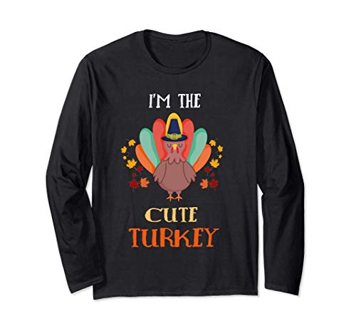 I'm The Cute Turkey Gobble Pilgrim Little Boys Thanksgiving Manga Larga